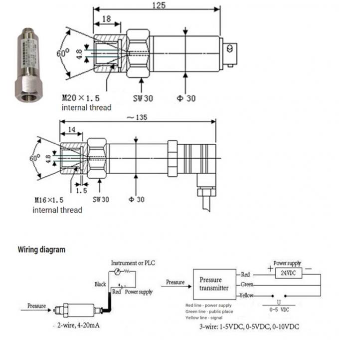 10VDC 매우 고압 1500MPa 대기압 변형기 3